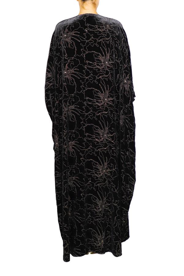 Marie France Van Damme Embroidered Velour Cover Up Black Gold