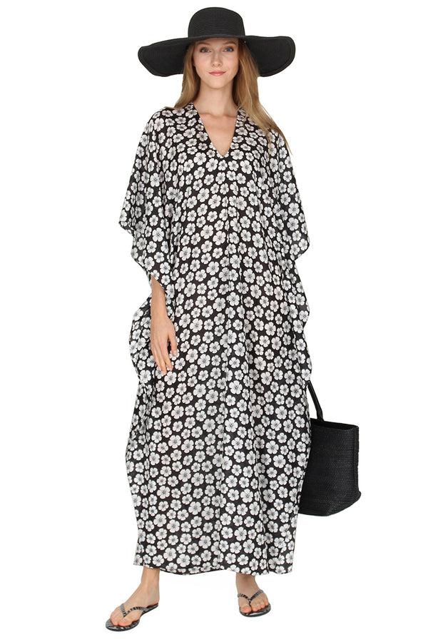 Marie France Van Damme Flower Printed Silk Boubou Caftan Flower Power