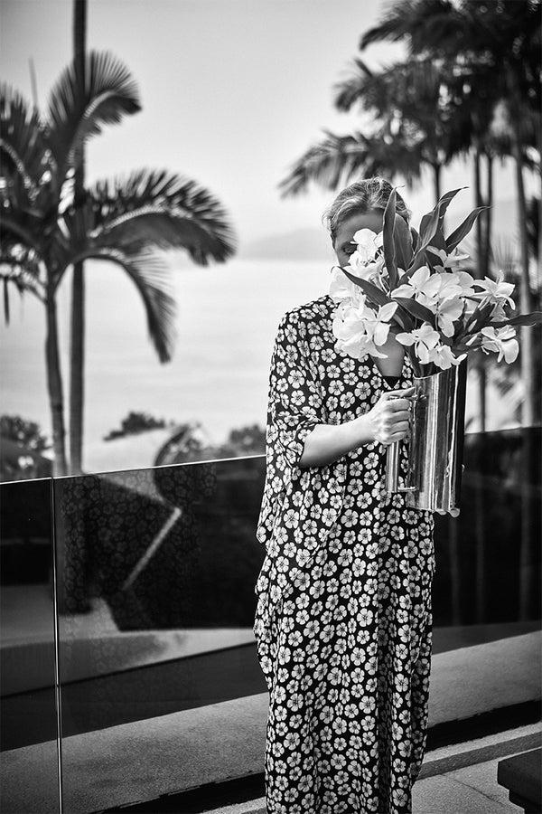 Marie France Van Damme Flower Printed Silk Boubou Caftan Flower Power