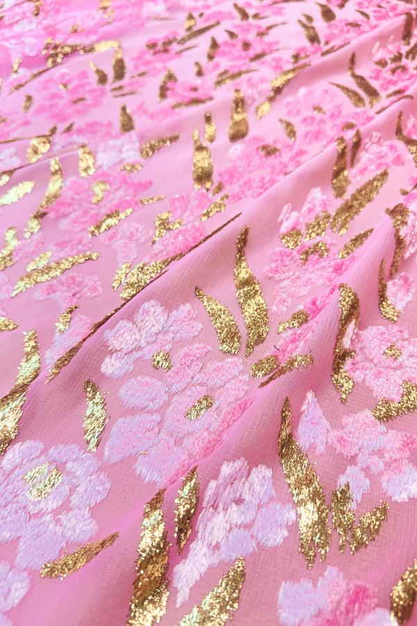 Marie France Van Damme Flower Velours Devore Rose Boubou Caftan Rose Gold