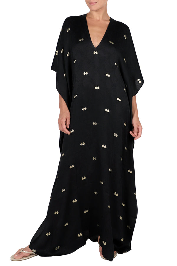 Marie France Van Damme Gold Diamond Boubou Caftan Black Gold