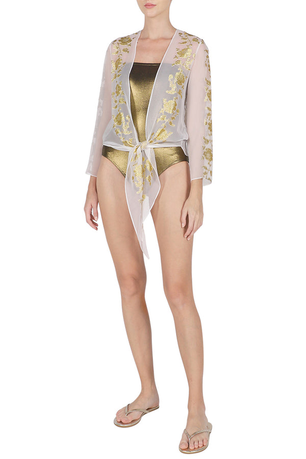 Marie France Van Damme Gold Horizontal Rose Cover Up White Gold