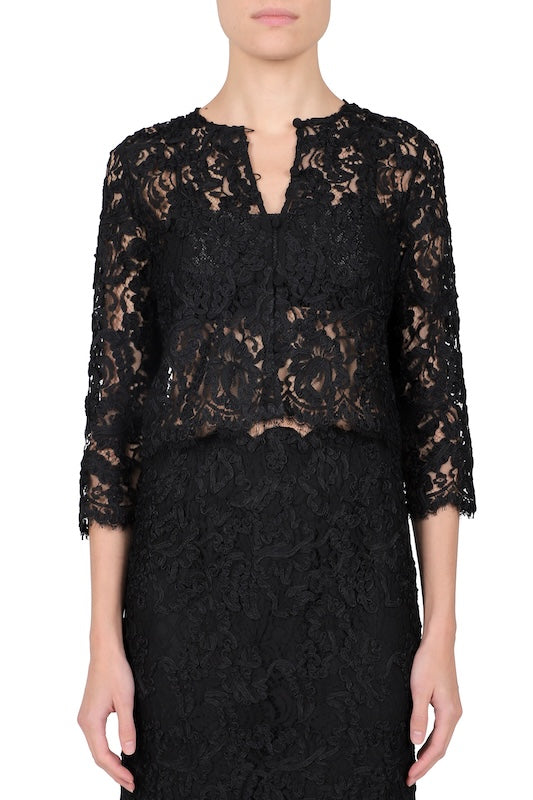 Marie France Van Damme Hand Embroidered Lace Top Black