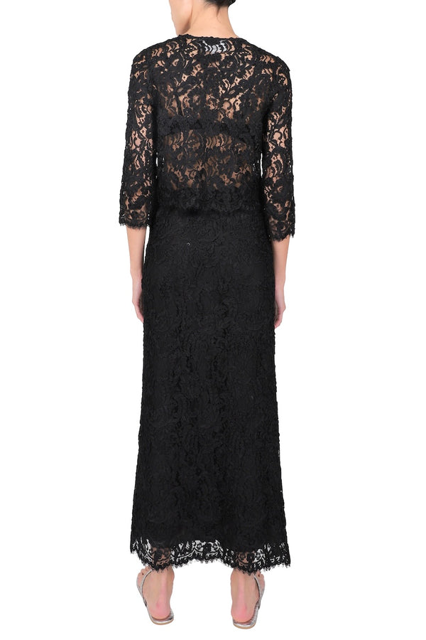 Marie France Van Damme Hand Embroidered Lace Top Black