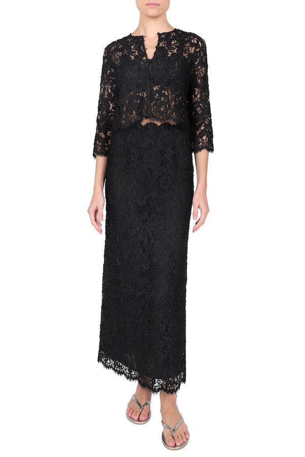Marie France Van Damme Hand Embroidered Lace Top Black