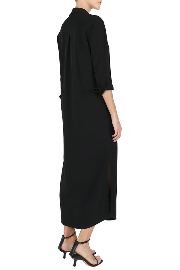 Marie France Van Damme Jersey Button Down Shirt Dress Black