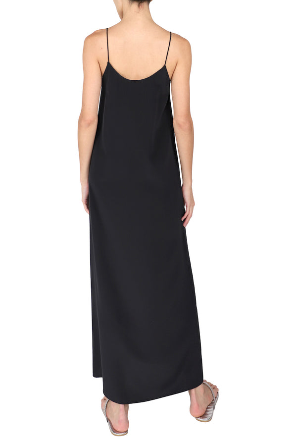 Marie France Van Damme Long Crepe De Chine Silk Cami Dress Black