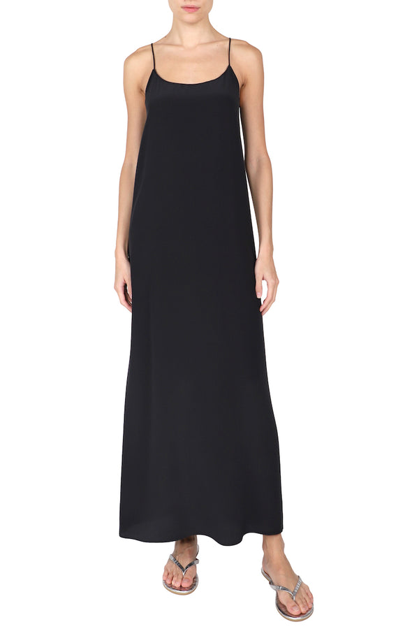 Marie France Van Damme Long Crepe de Chine Silk Cami Dress Black