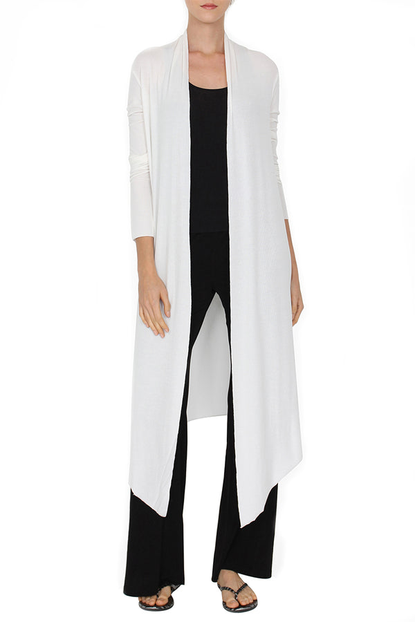 Marie France Van Damme Long Silk Blend Michi Cardigan White