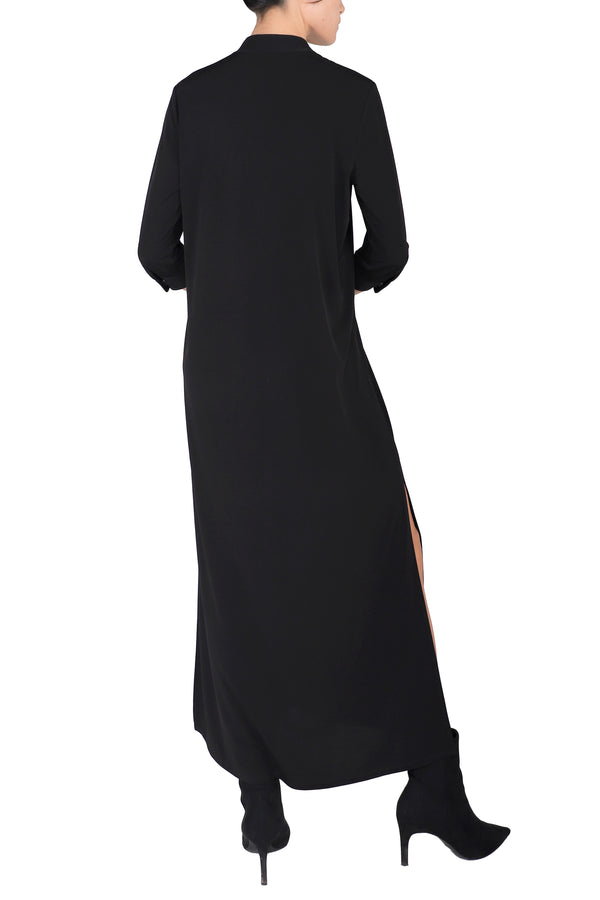 Marie France Van Damme Mandarin Collar Jersey Dress Black