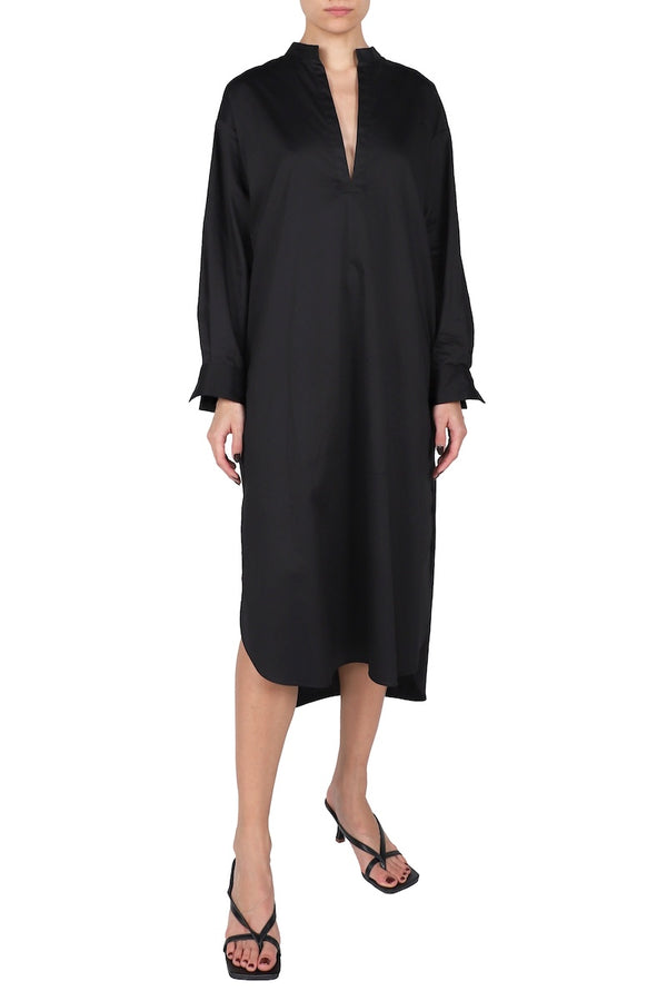 Marie France Van Damme Mao Collar Cotton Dress Black