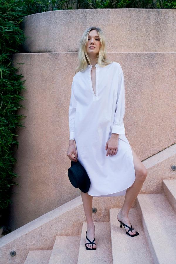 Marie France Van Damme Mao Collar Cotton Dress White