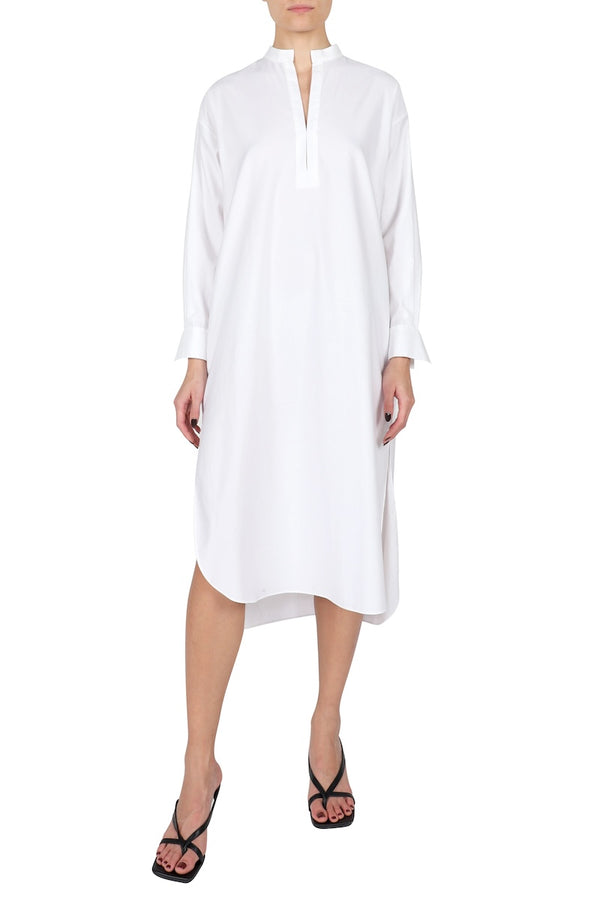 Marie France Van Damme Mao Collar Cotton Dress White