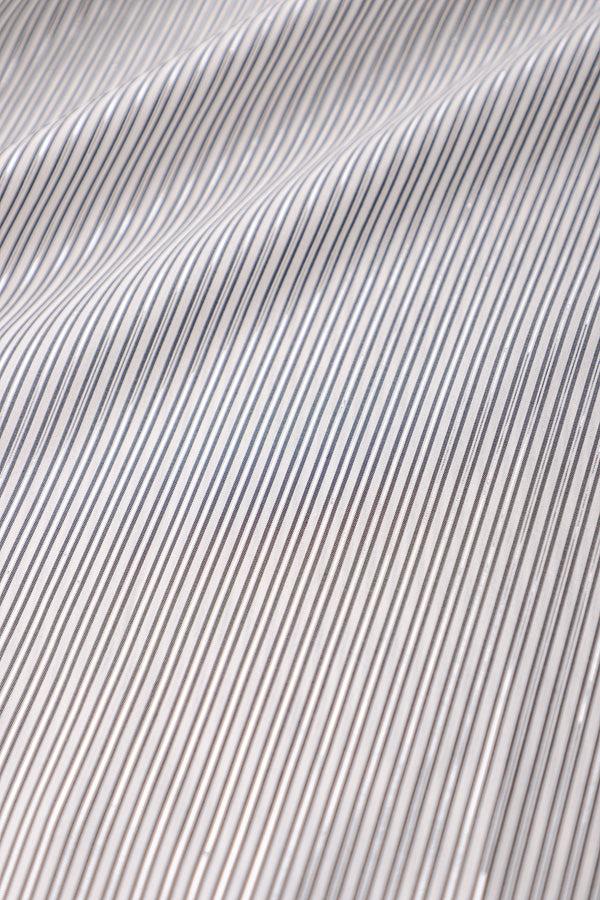 Marie France Van Damme Mao Collar Silk Metallic Stripe Dress White Black Silver Stripe