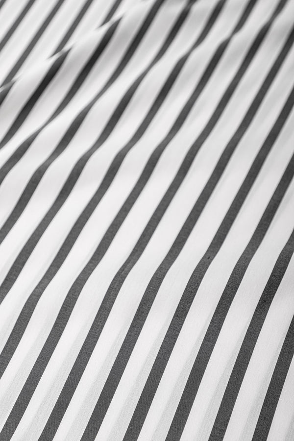 Marie France Van Damme Mao Collar Silk Stripe Dress White Black Stripe