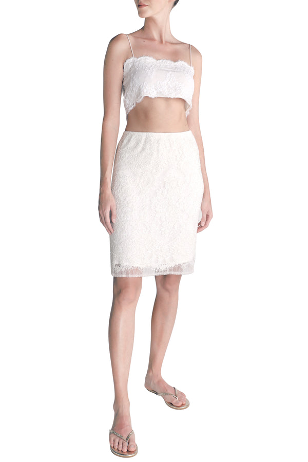 Marie France Van Damme Lace Beaded Skirt White