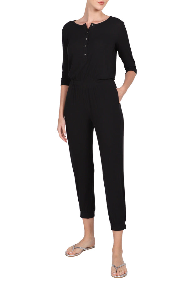 Marie France Van Damme Ribbed Silk Jumpsuit Black