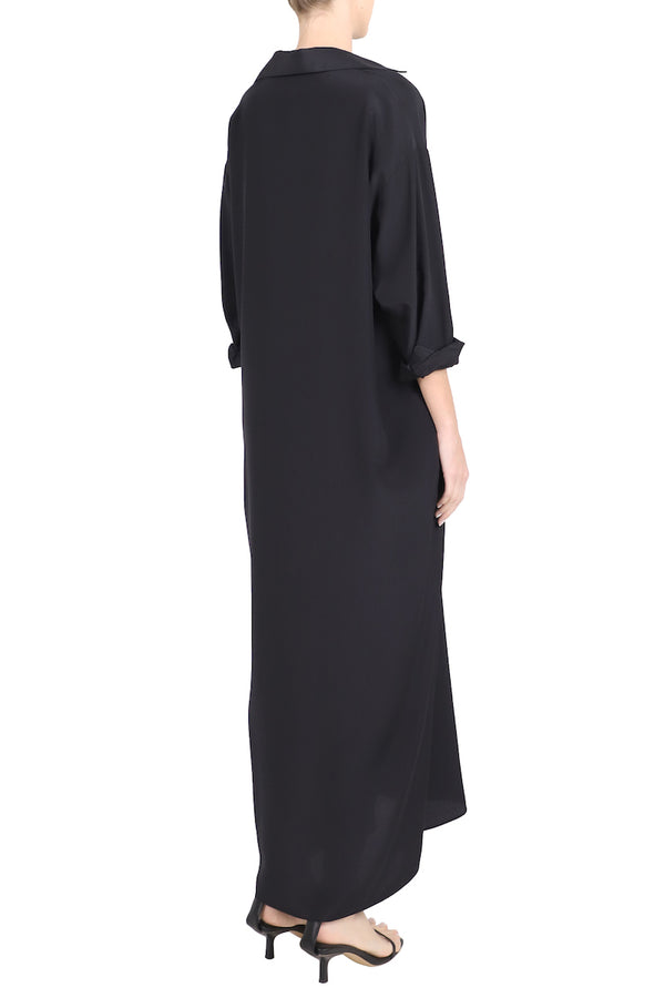 Marie France Van Damme Silk Crepe Polo Dress Black