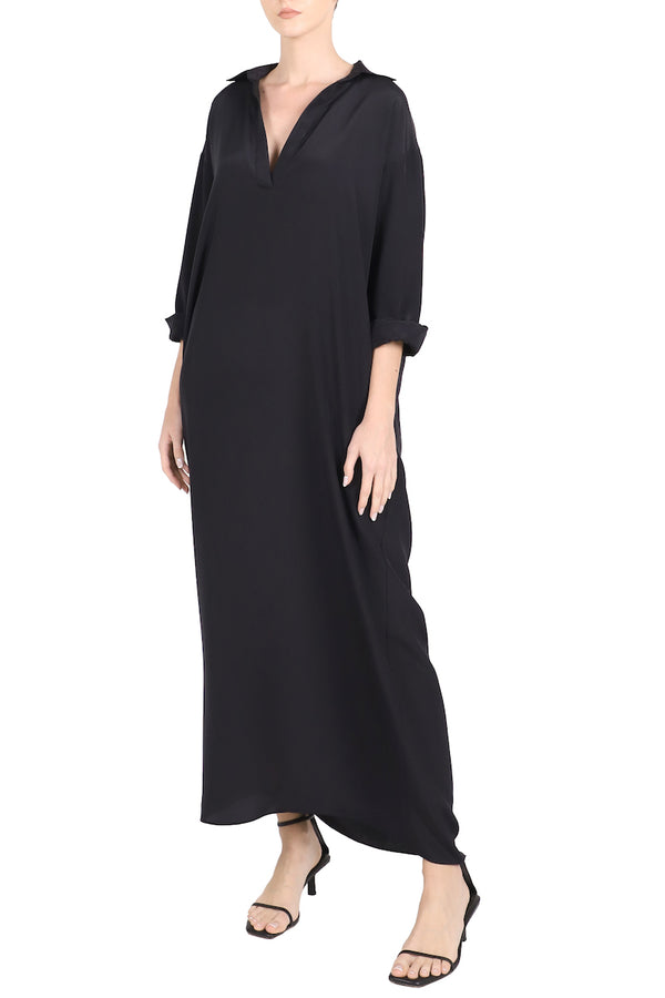 Marie France Van Damme Silk Crepe Polo Dress Black