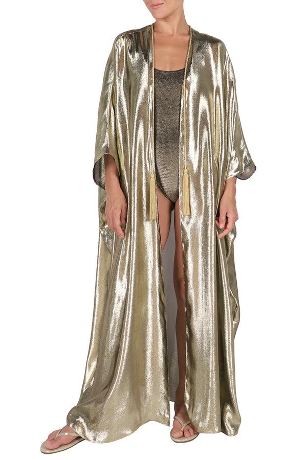Marie France Van Damme Metallic Cover up with Handmade Tassels Gold