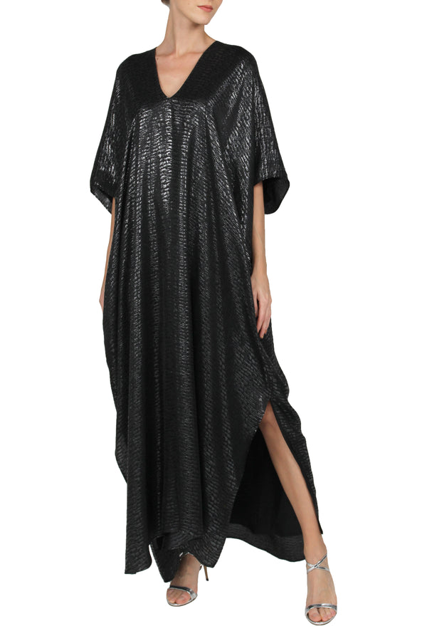 Marie France Van Damme Metallic Croco Boubou Caftan Black