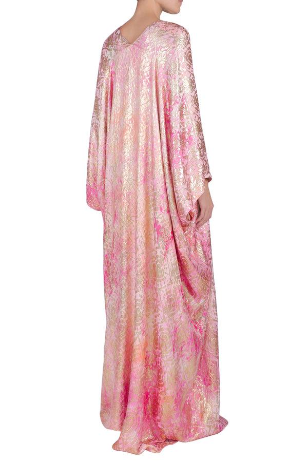 Marie France Van Damme Metallic Fantasy Oversized Boubou Caftan Rose Gold