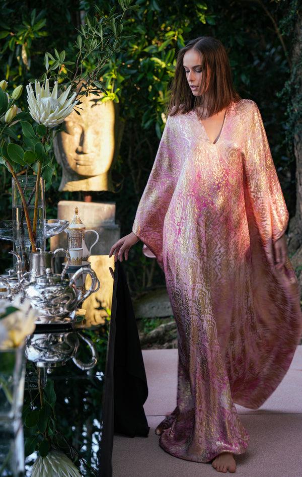 Marie France Van Damme Metallic Fantasy Oversized Boubou Caftan Rose Gold