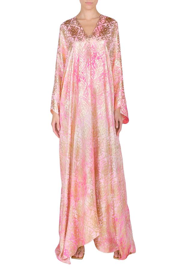 Marie France Van Damme Metallic Fantasy Oversized Boubou Caftan Rose Gold