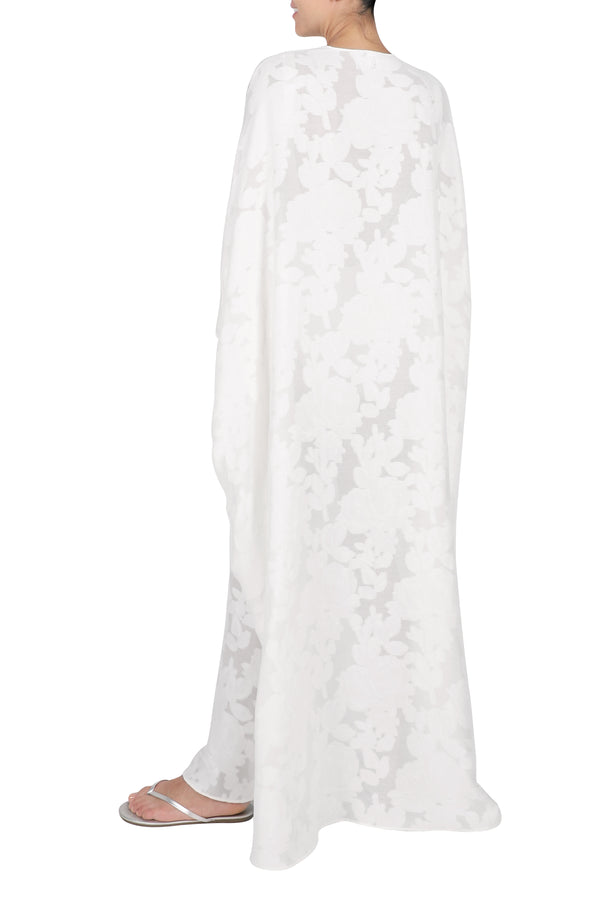Marie France Van Damme Metallic Floral Bamboo Silk Cover Up White