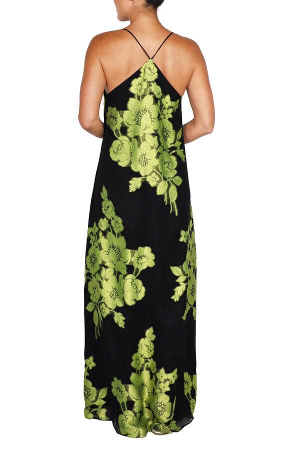 Marie France Van Damme Metallic Flower Racer Back Dress Black Green