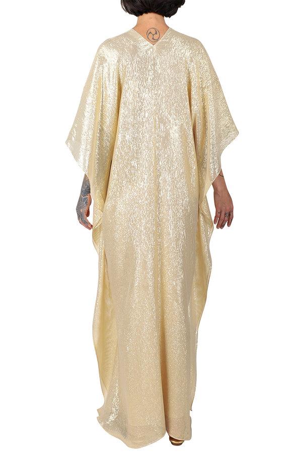 Marie France Van Damme Metallic Lamé Boubou Caftan Dark Gold