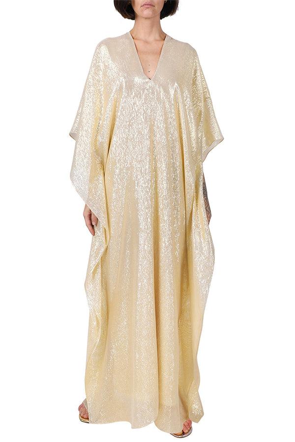 Marie France Van Damme Metallic Lamé Boubou Caftan Dark Gold