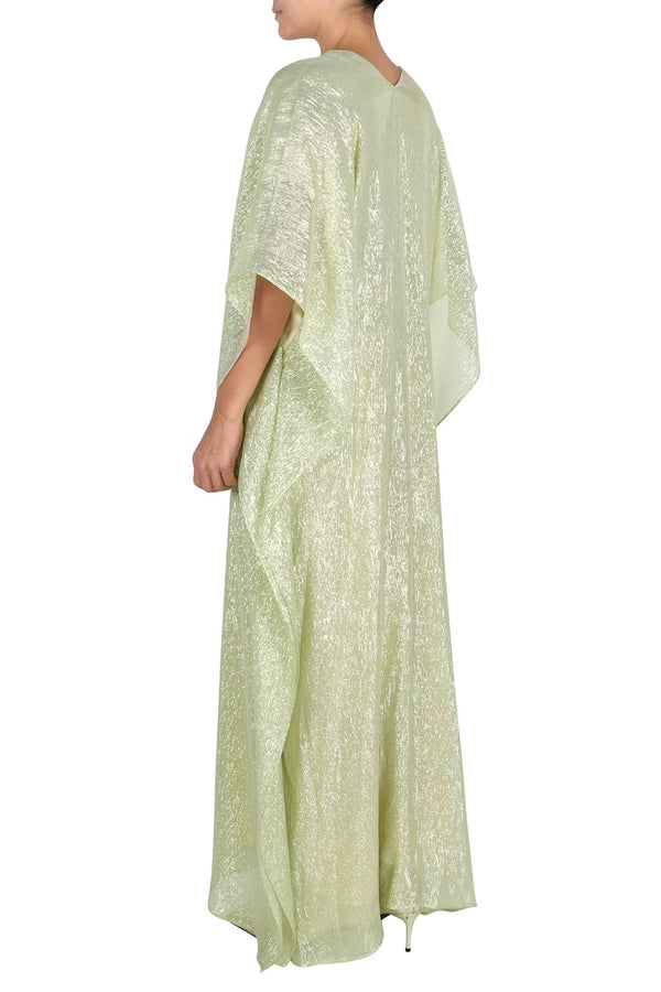 Marie France Van Damme Metallic Lamé Boubou Caftan Pistachio