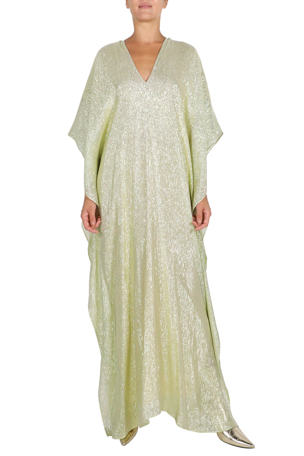 Marie France Van Damme Metallic Lamé Boubou Caftan Pistachio