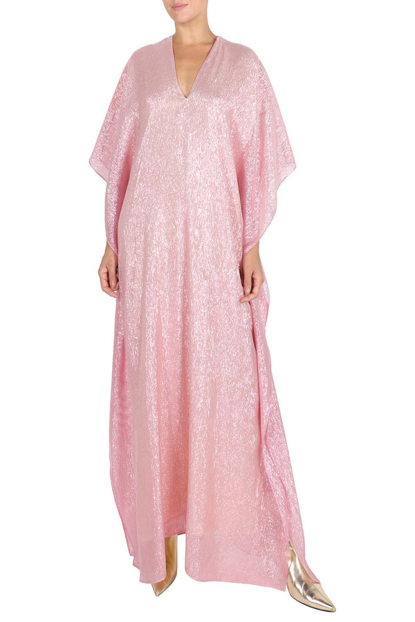 Marie France Van Damme Metallic Lamé Boubou Caftan Rose