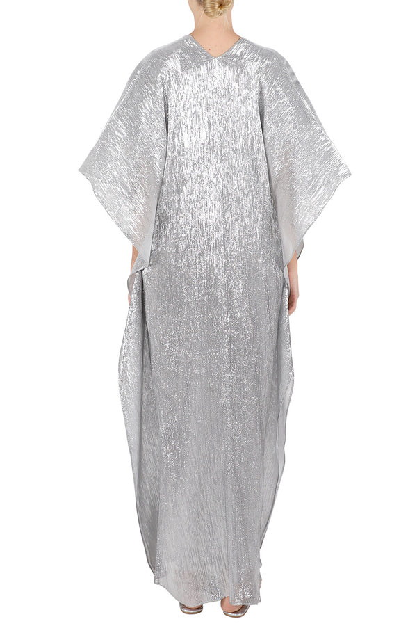 Marie France Van Damme Metallic Lamé Boubou Caftan Silver