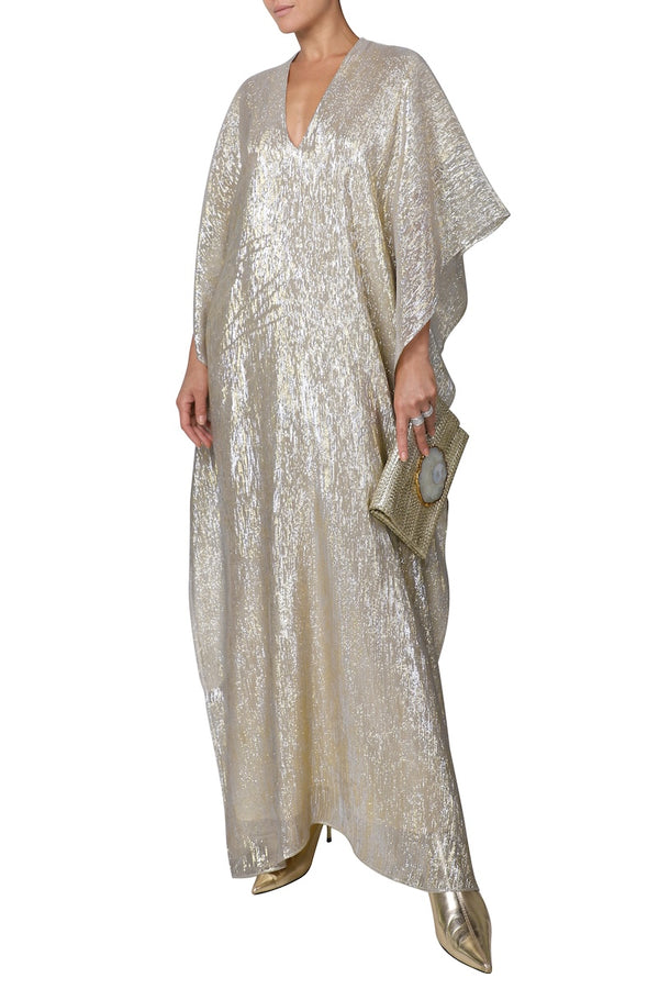 Marie France Van Damme Metallic Lamé Boubou Caftan Silver Gold