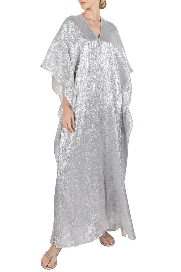 Marie France Van Damme Metallic Lamé Boubou Caftan Silver