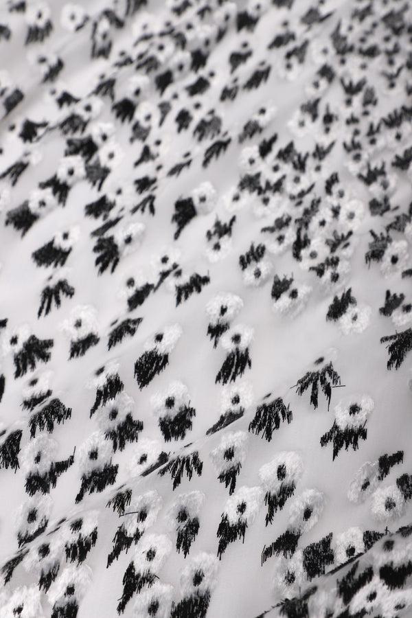 Marie France Van Damme Metallic Little Flower Velour Devore Boubou Caftan White Black