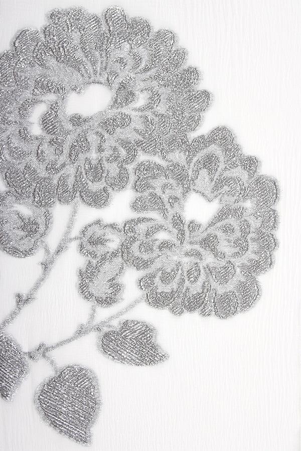 Marie France Van Damme Metallic Oriental Flower Kimono White Silver