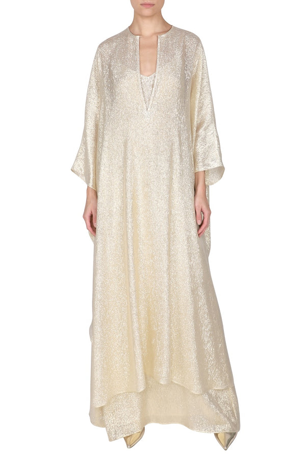 Marie France Van Damme Metallic Oversized Boubou Caftan Dark Gold