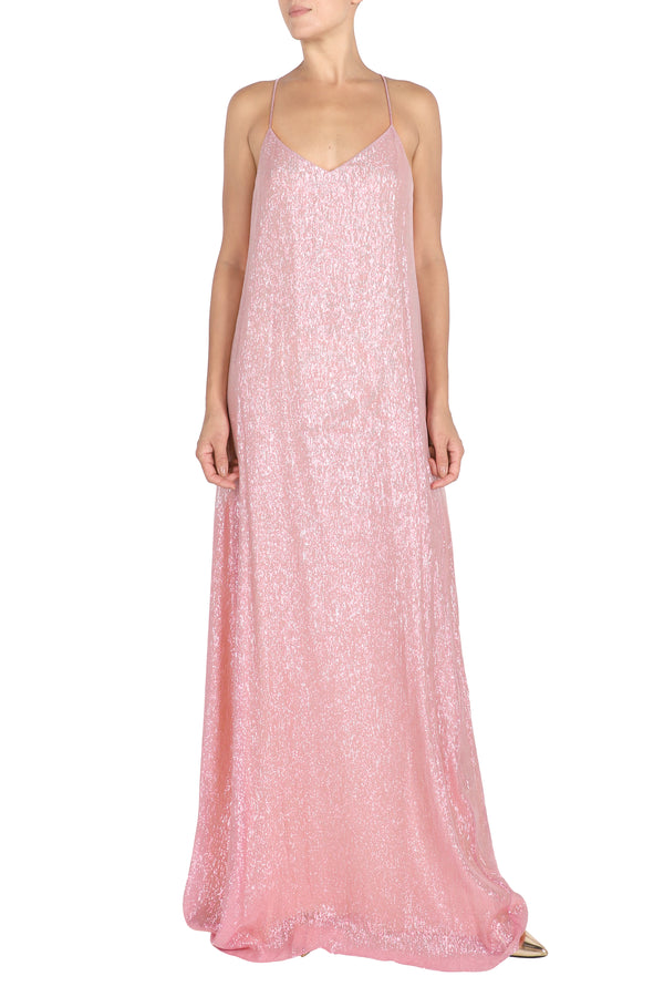 Marie France Van Damme Metallic Racer Back Dress Rose