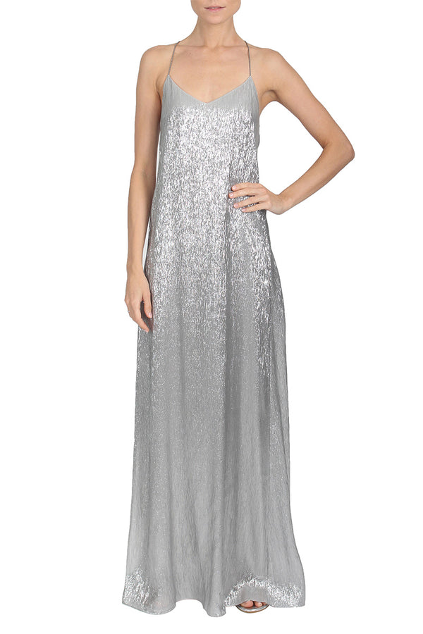Marie France Van Damme Metallic Racer Back Dress Silver