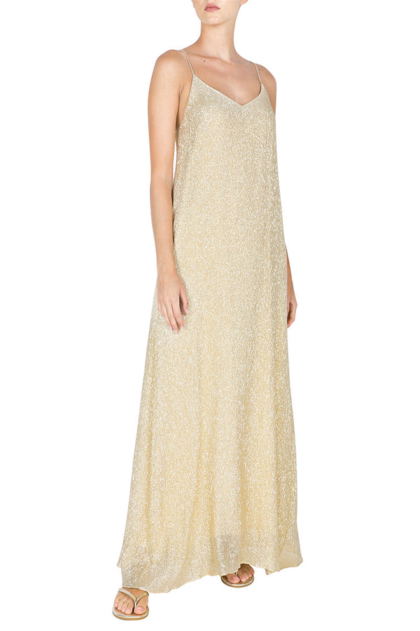 Marie France Van Damme Metallic Racer Back Sun Dress Dark Gold