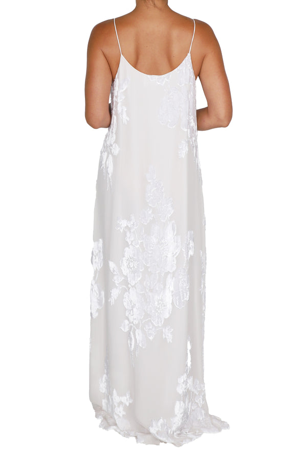 Marie France Van Damme Metallic Rose Racer Back Dress White