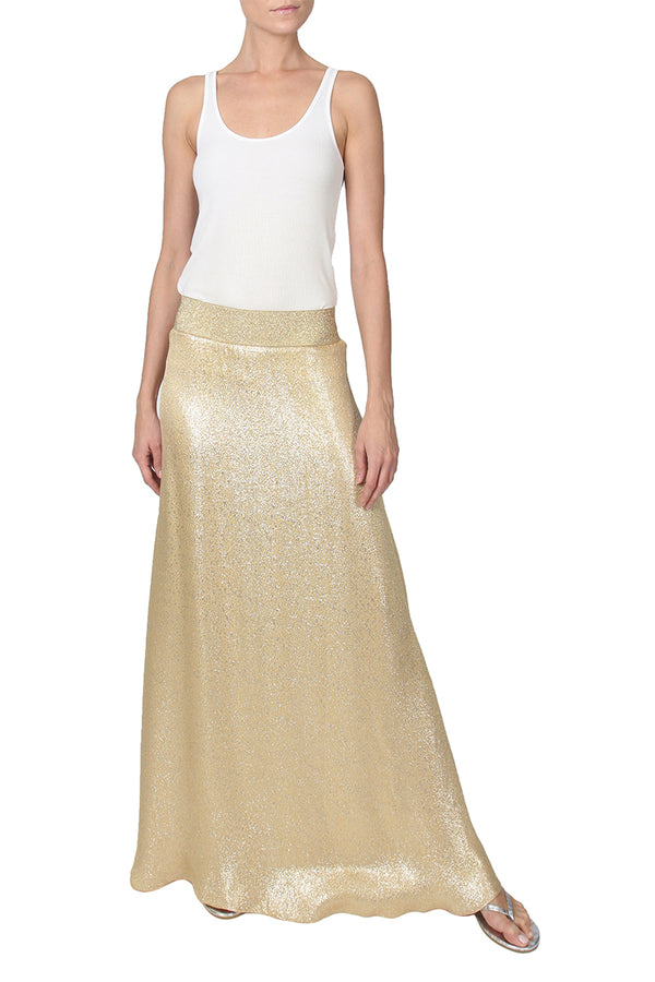 Marie France Van Damme Metallic Silk Blend A Line Skirt Gold Marie France Van Damme Metallic Silk Blend A Line Skirt Gold