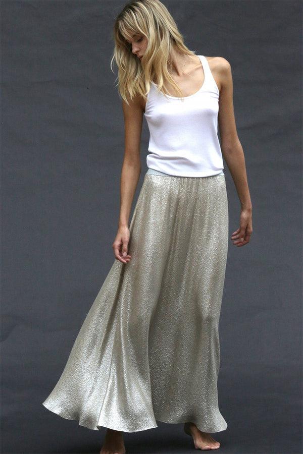 Marie France Van Damme Metallic Silk Blend A Line Skirt Nude