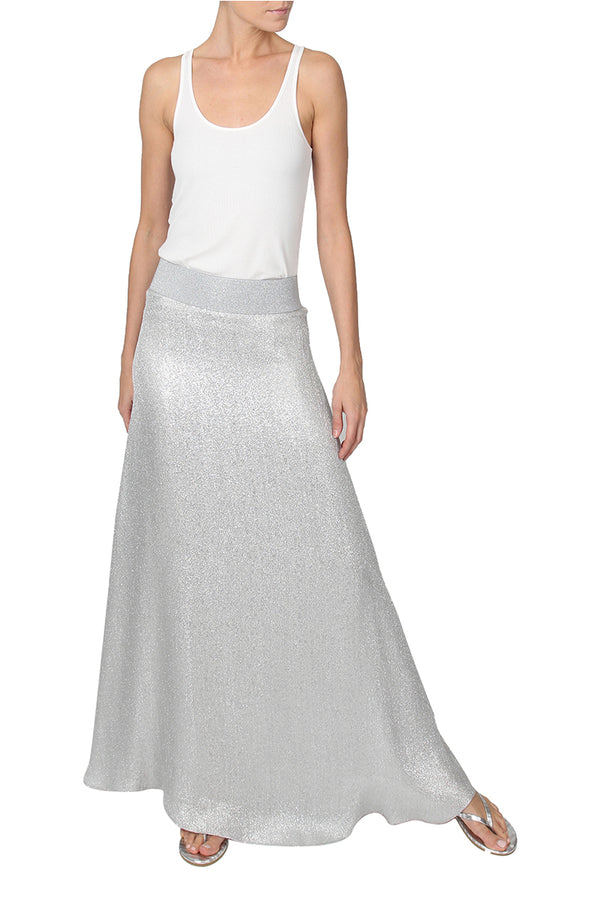 Marie France Van Damme Metallic Silk Blend A Line Skirt Silver