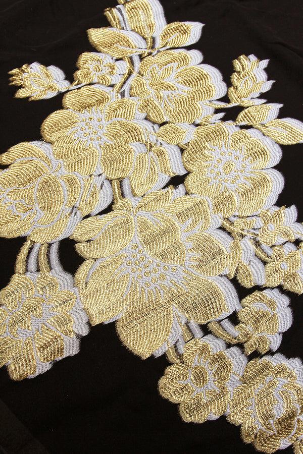 Marie France Van Damme Metallic Silk Flower Babani Cover Up Black Gold White