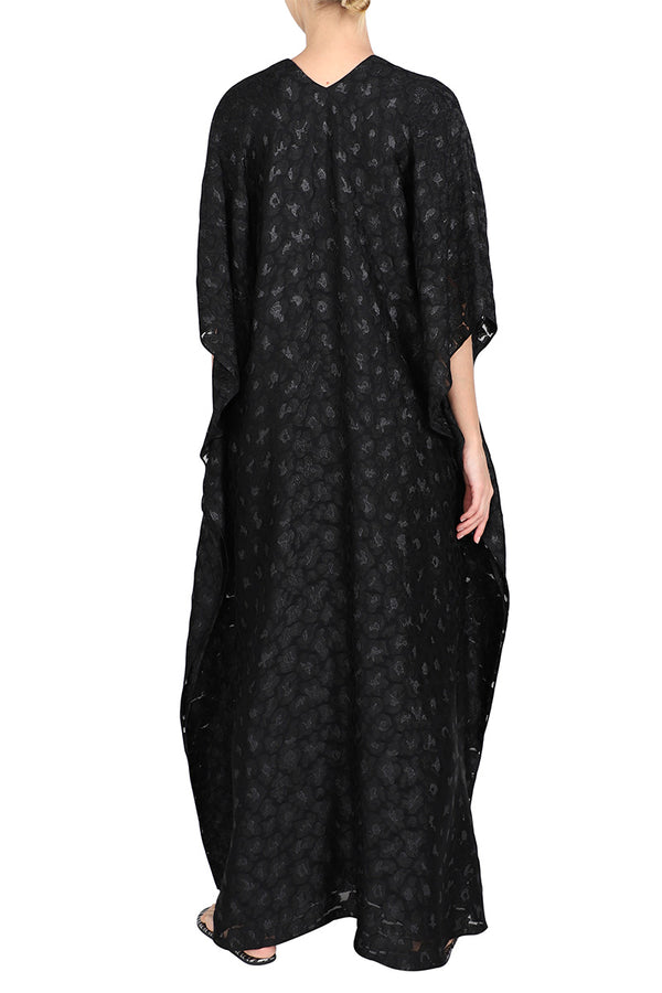 Marie France Van Damme Metallic Small Flower Boubou Caftan Black
